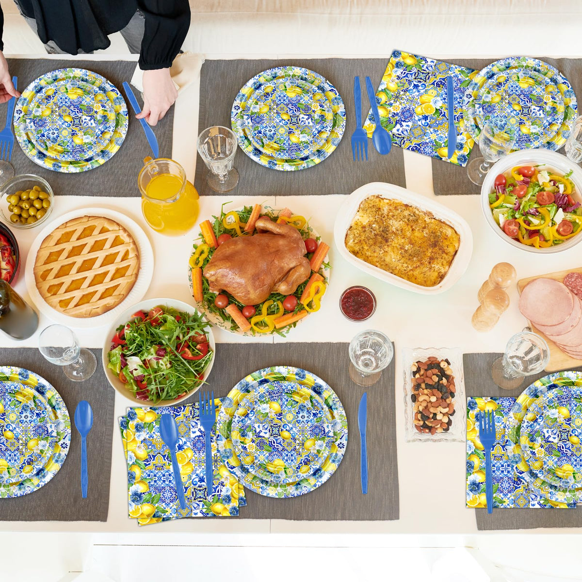 Avezano Capri lemon plates with waterproof coating to minimize spills