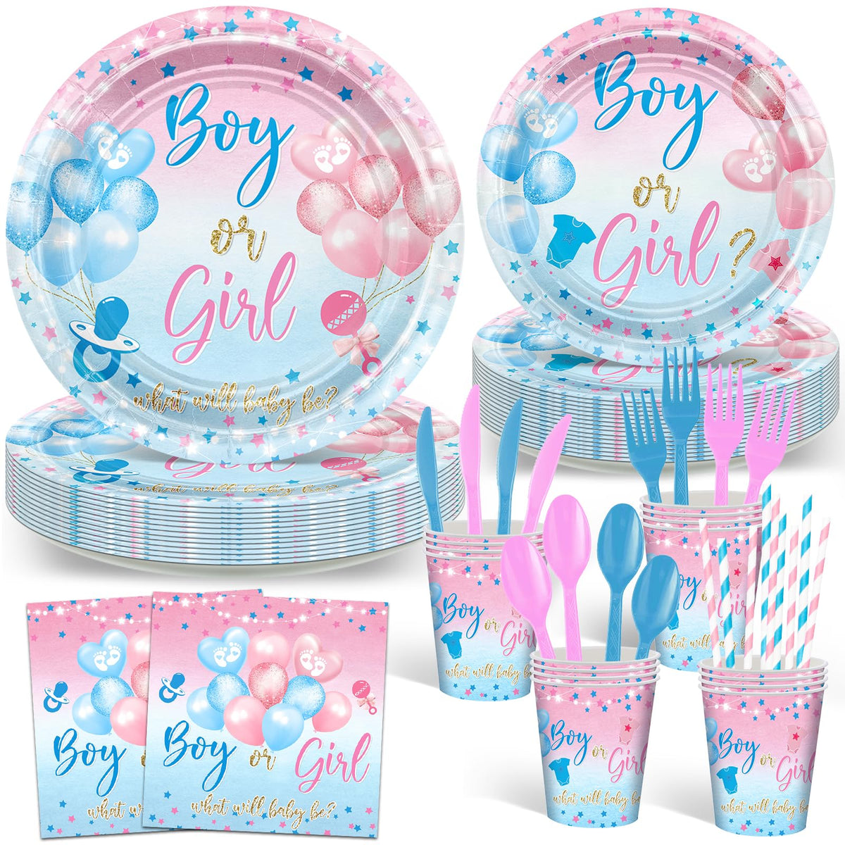 Avezano gender reveal 9-inch plates in blue and pink for a stylish celebration