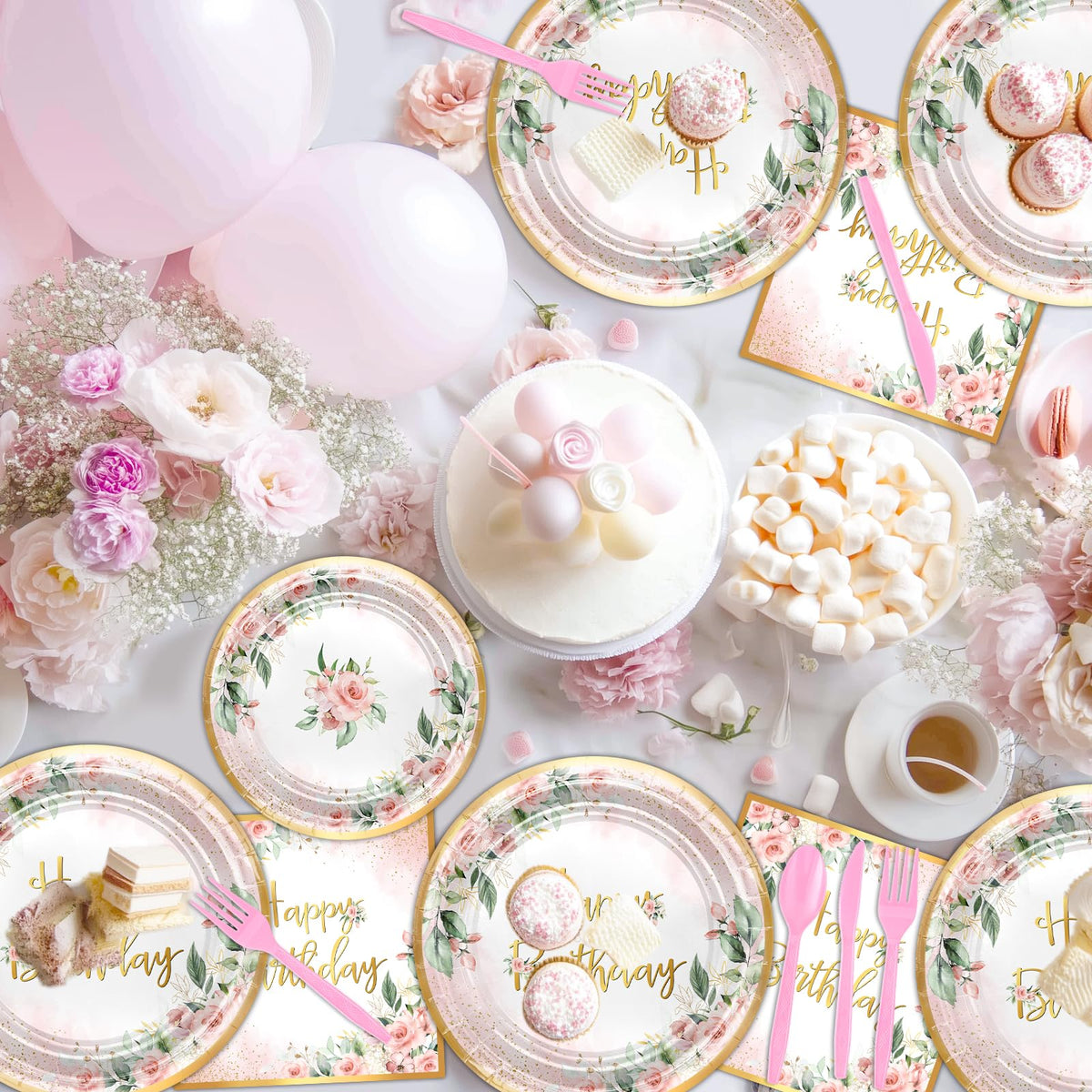 Avezano rose gold birthday utensils for easy setup and cleanup.