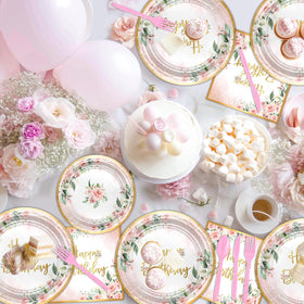 Avezano rose gold birthday utensils for easy setup and cleanup.