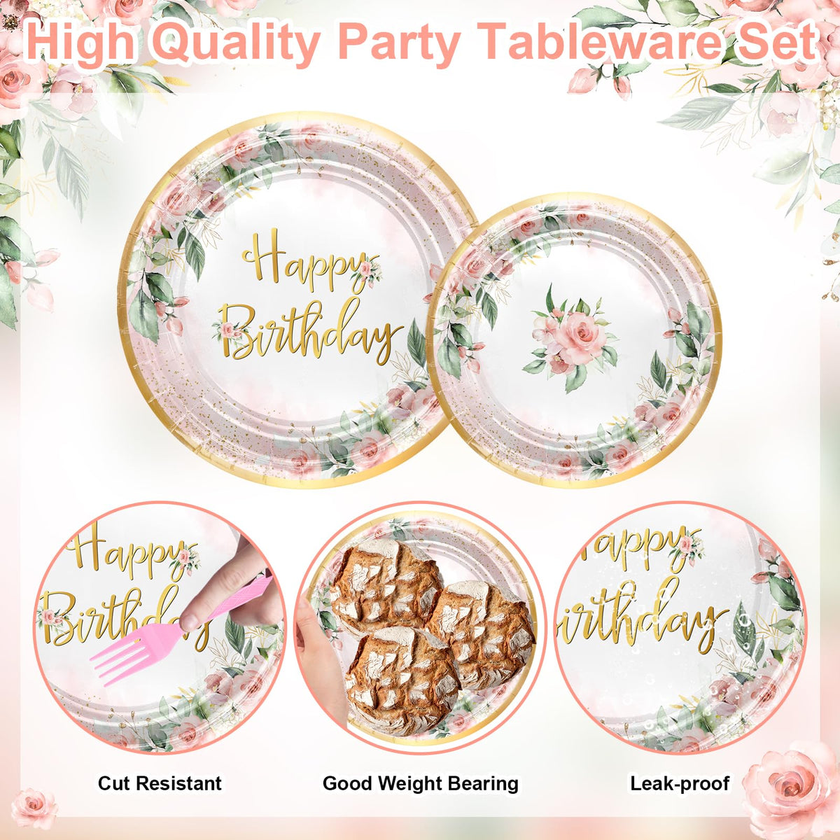 Avezano rose gold floral dessert plates 7-inch for sweets.
