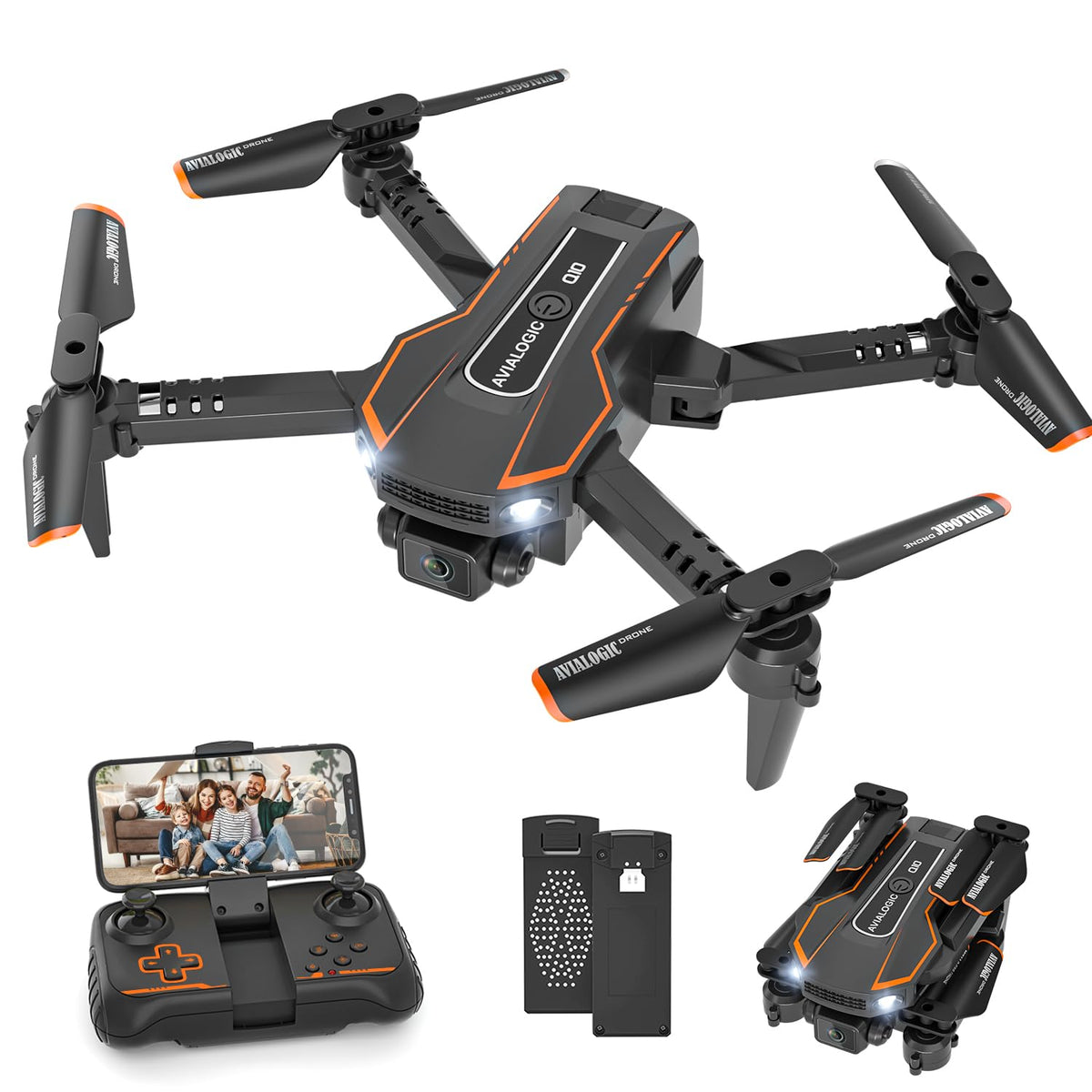 AVIALOGIC mini drone front view with 1080p live video capability.