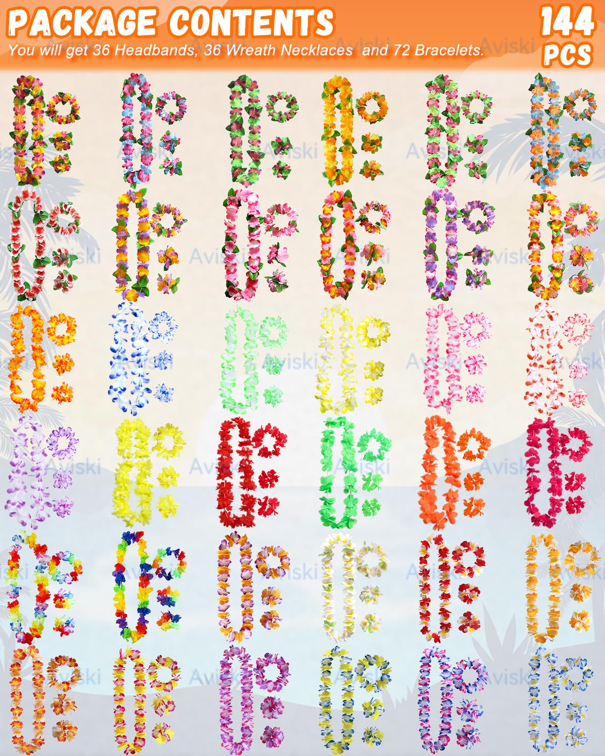 Aviski headbands with colorful leis accents for festive looks