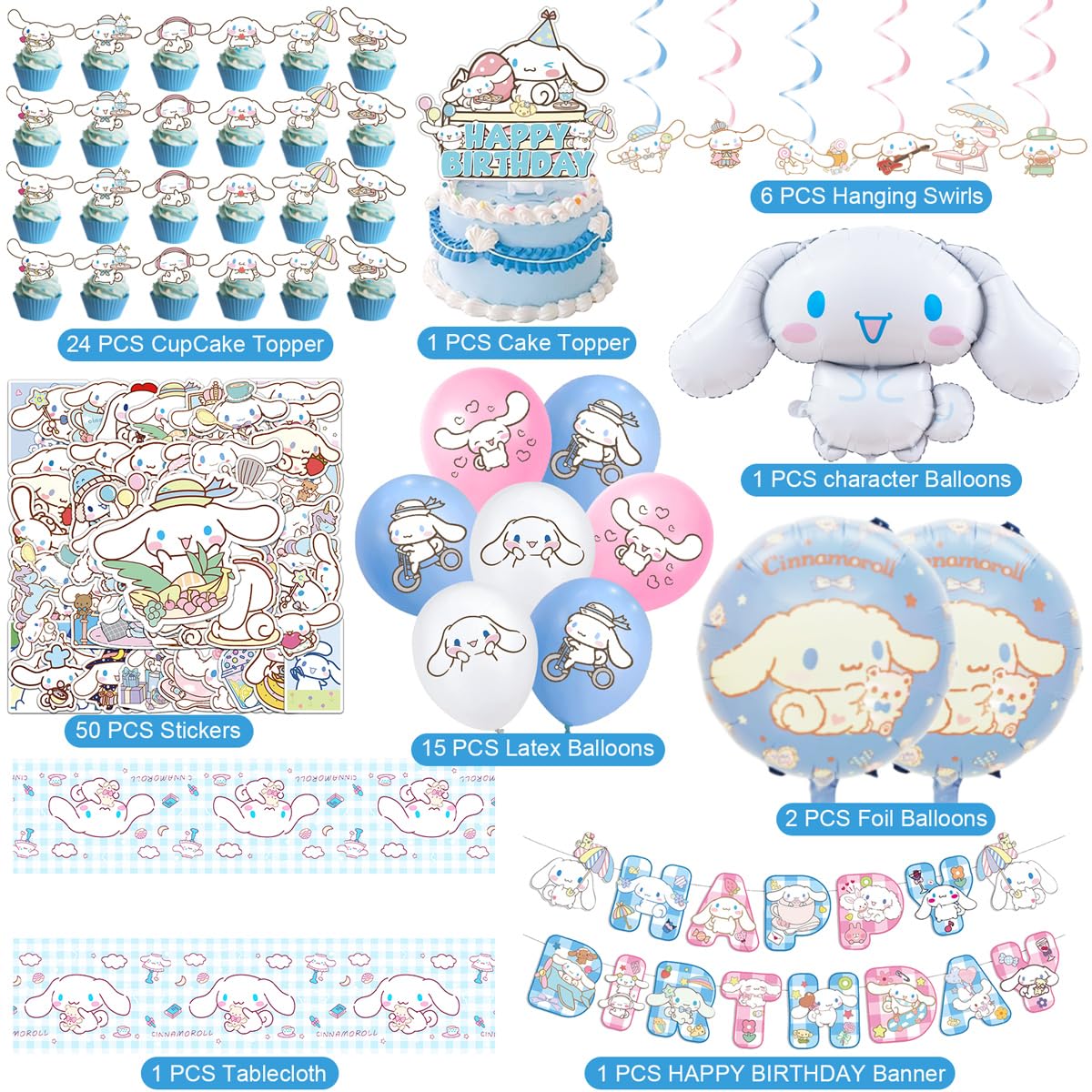 AVONO Cinnamoroll balloons pack adds vibrant color for joyful kids' celebrations.