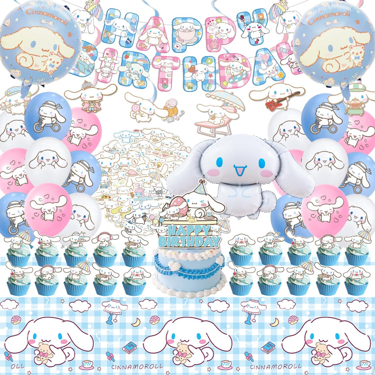 AVONO Cinnamoroll birthday banner enhances party decor and creates photo-worthy moments.