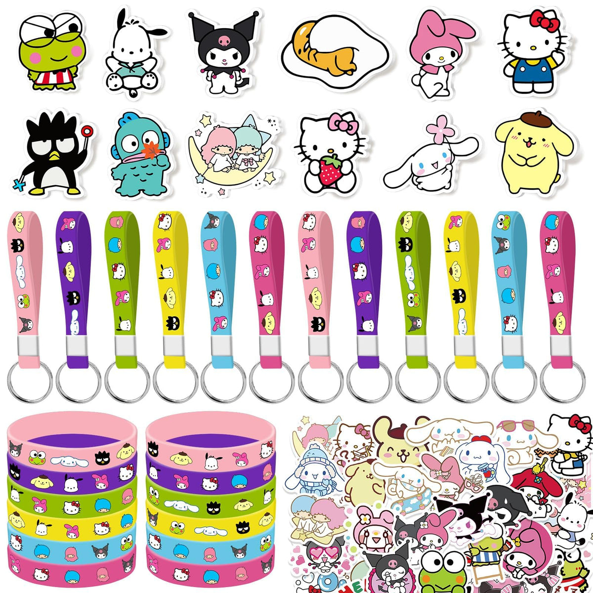 AVONO Kitty Birthday Gifts Set table display with 86 pieces for a kawaii party