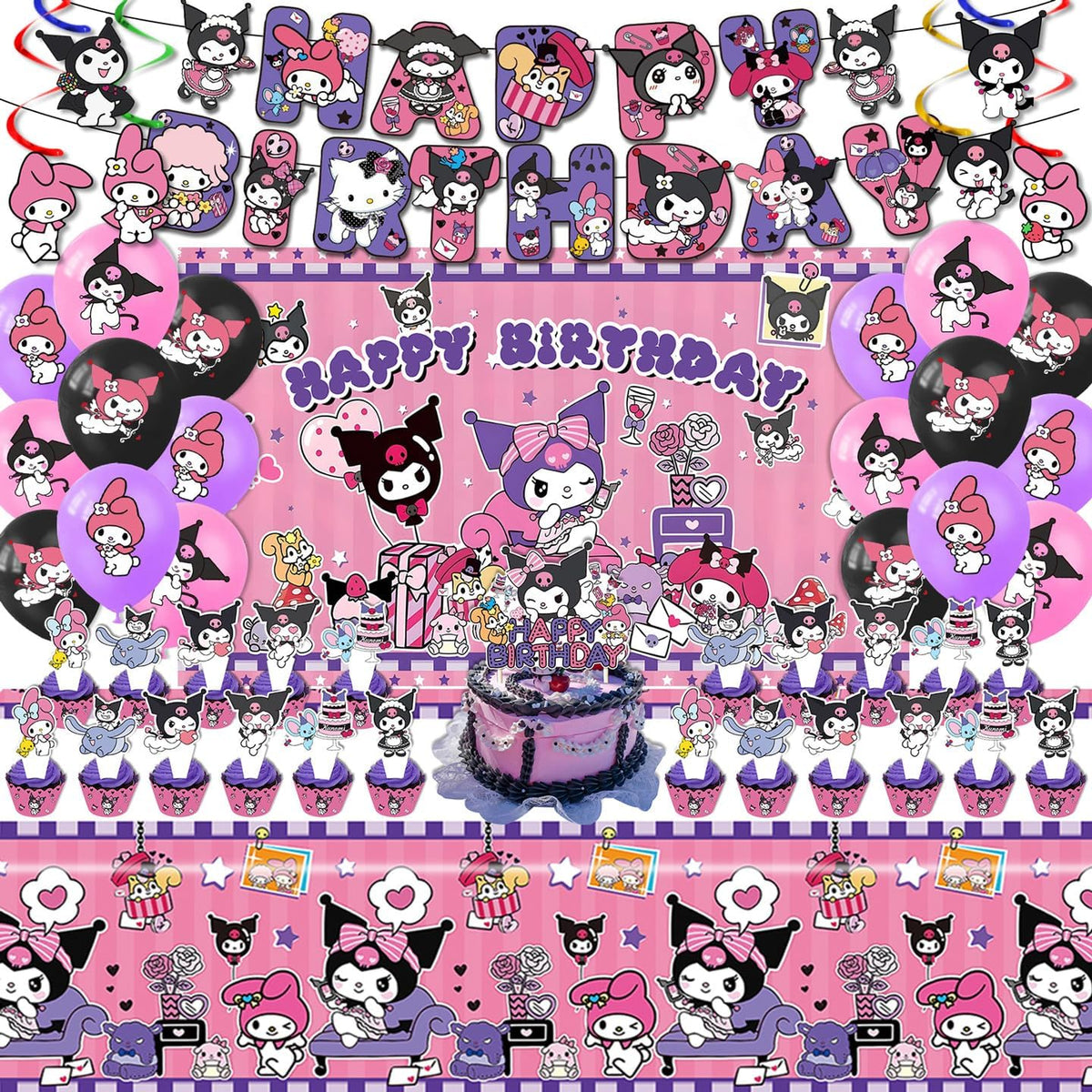 AVONO Kuromi banner decor for a cheerful birthday focal point