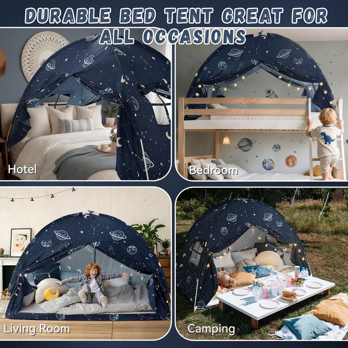 Avrsol easy-setup bed tent folds compactly for travel, hotel stays, or indoor play.