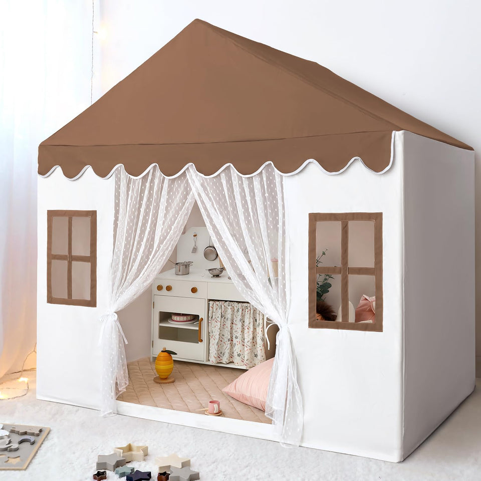 Avrsol kids play tent with mat in brown, cozy interior for imaginative play.