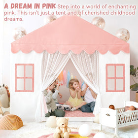 Avrsol machine-washable play tent pink for simple cleanup after play.