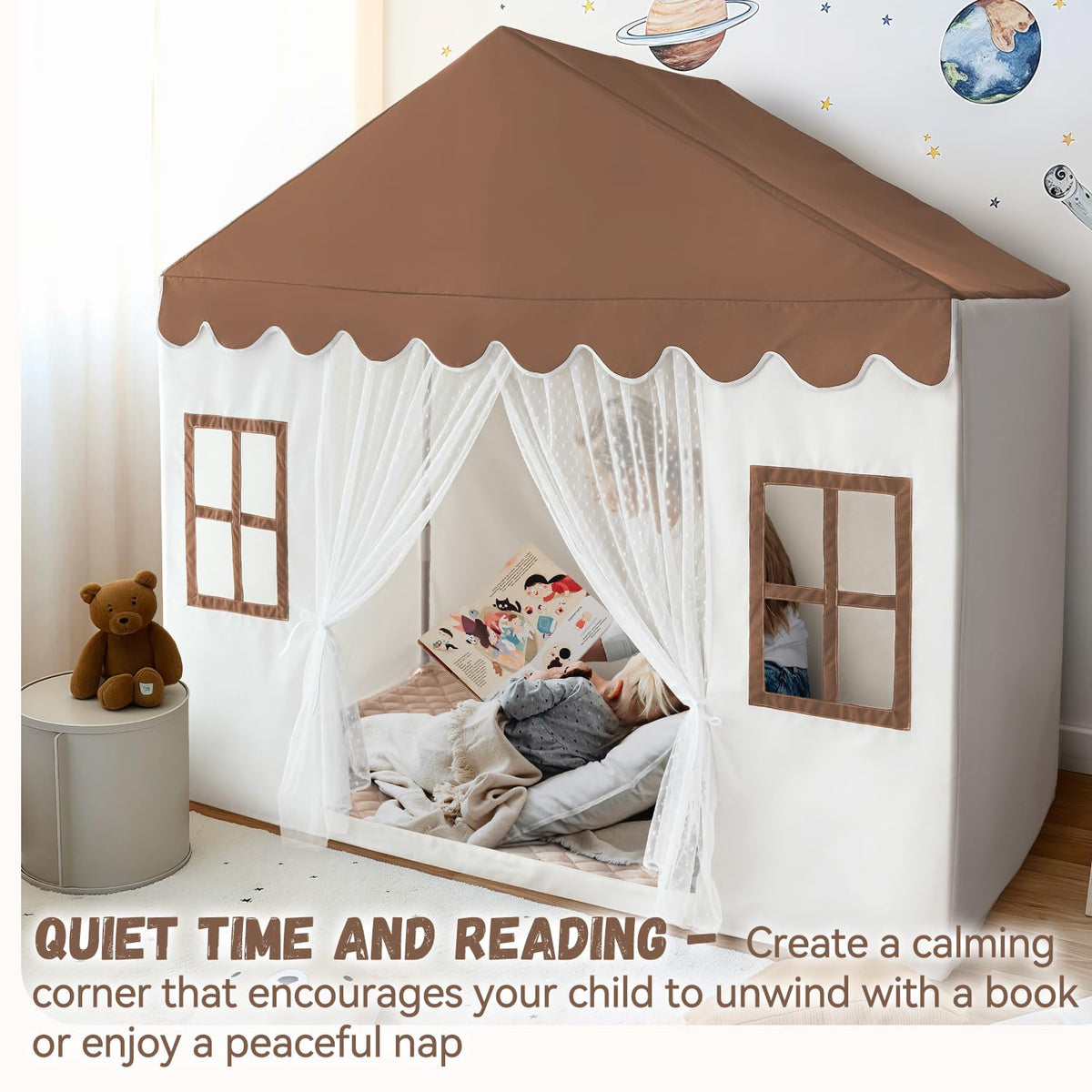 Avrsol padded-mat-inside play tent brown, cushions playtime during indoor adventures.