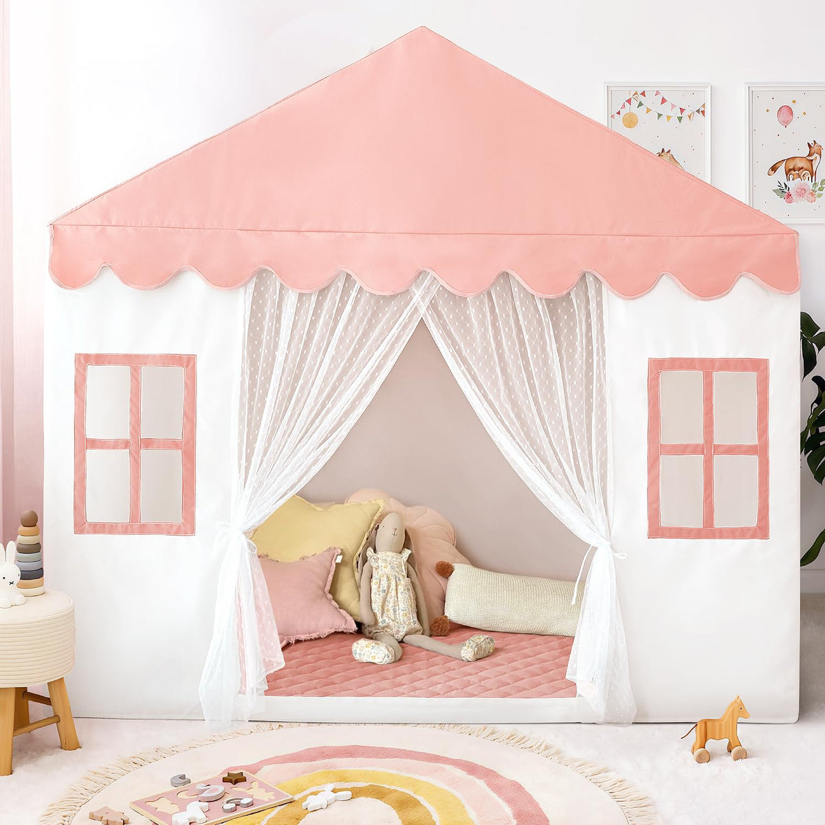 Avrsol princess castle tent exterior view for spacious indoor playtime.