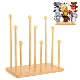 avvkfcmn wooden puppet stand with 3-tier display showcasing nine puppets