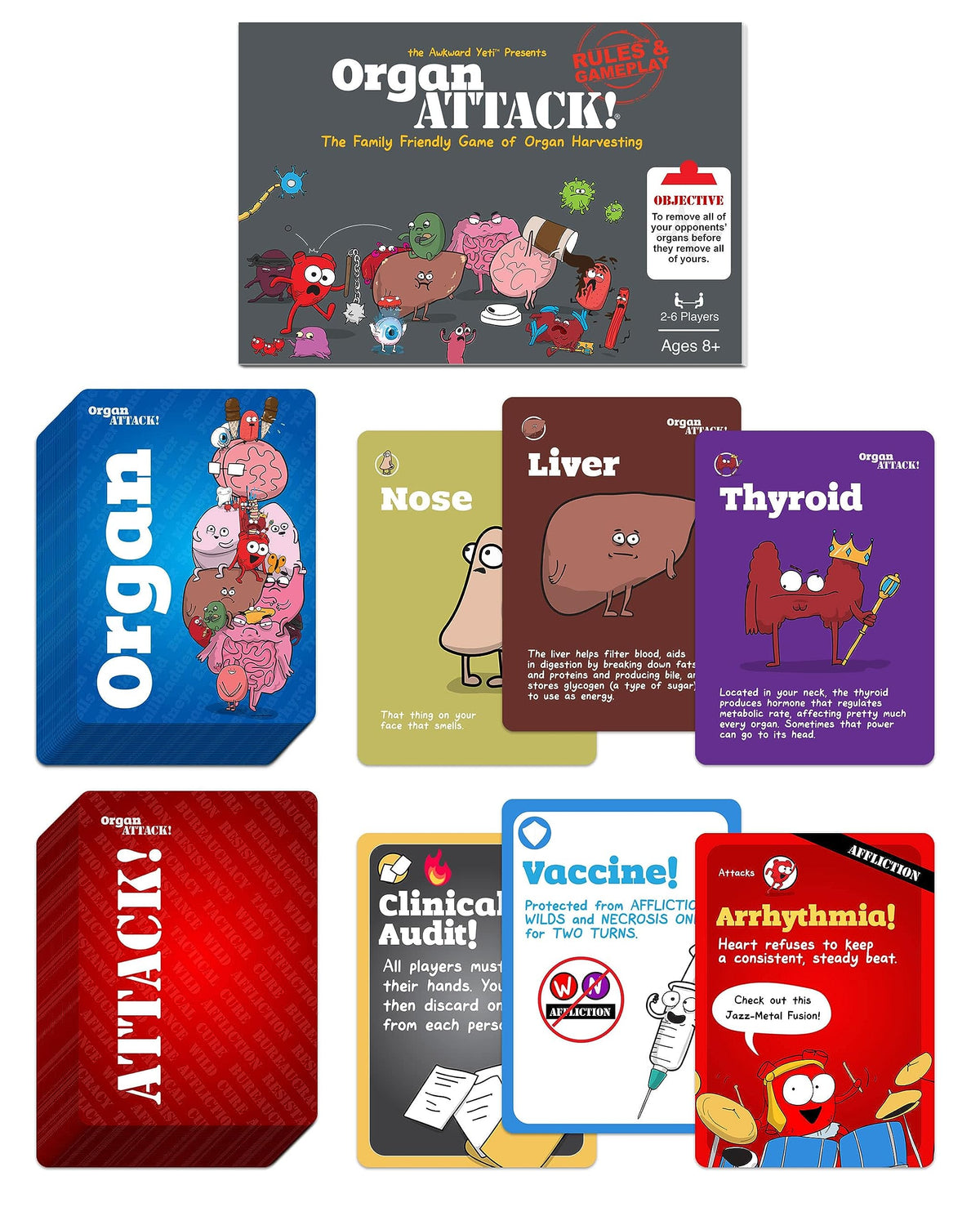 The Awkward Yeti Organ Attack immunity cards illustrating strategic defenses.