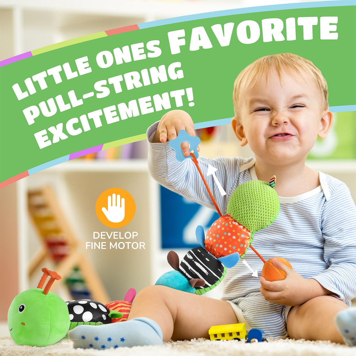 AWOTOY caterpillar toy with mirror supports tummy time exploration.