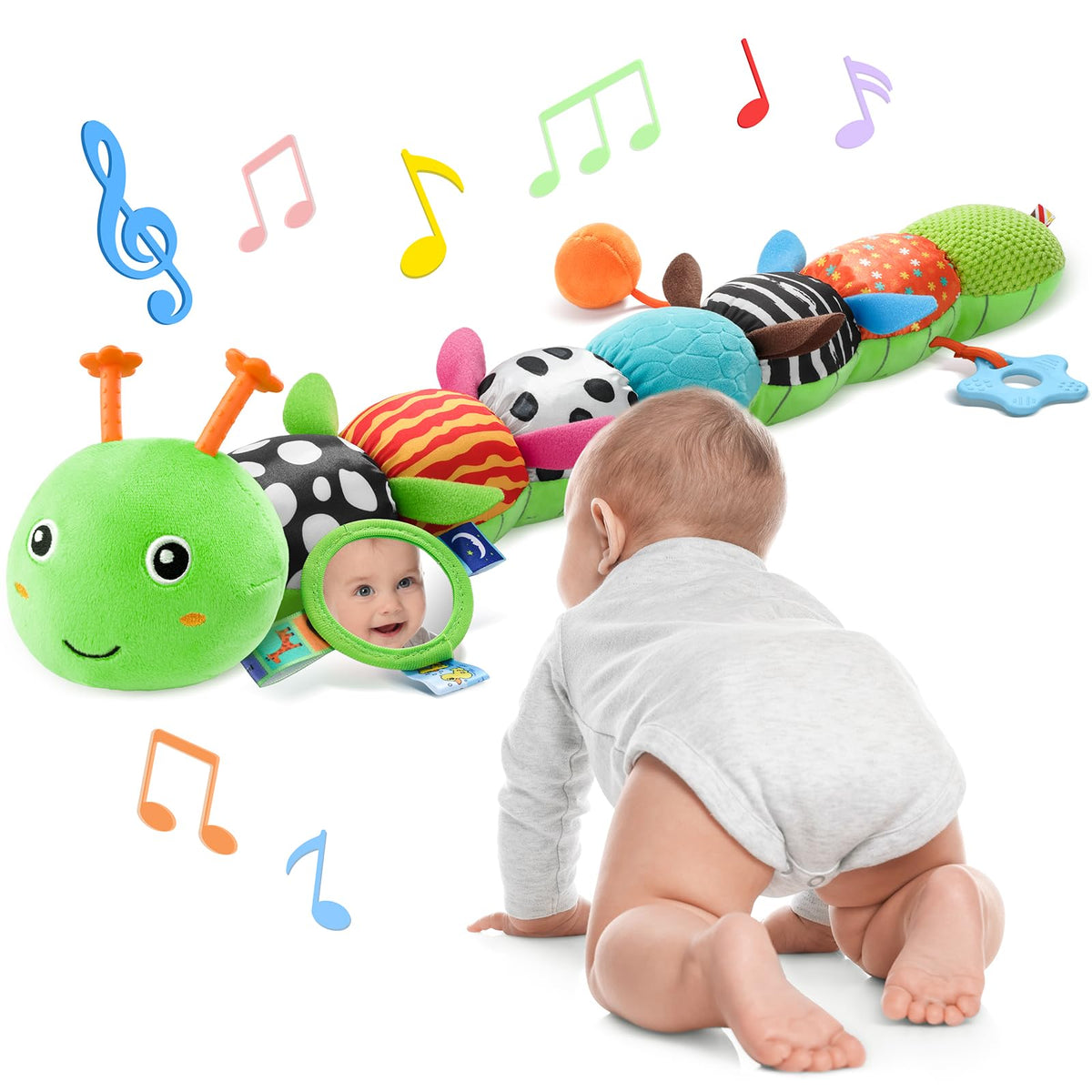 AWOTOY baby caterpillar toy with 6-in-1 features for immersive play.