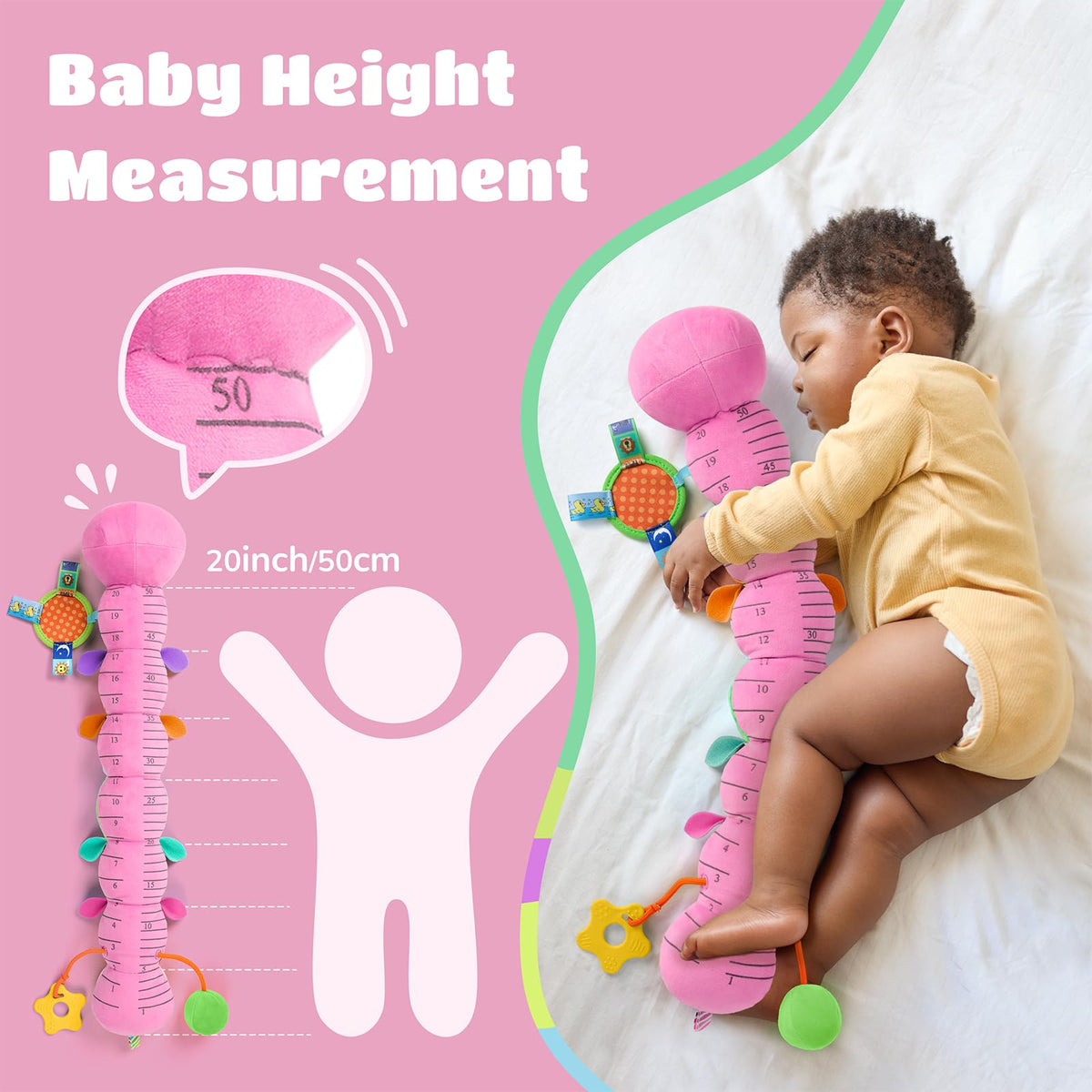 AWOTOY Caterpillar 6-in-1 design includes plush, rattle, teether, mirror, pull-string, crinkle