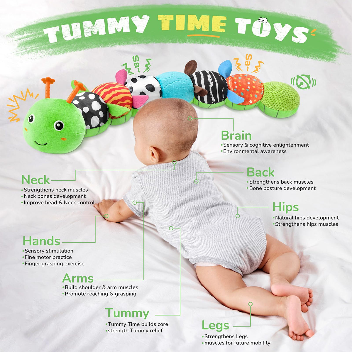 AWOTOY caterpillar features mirror and textures to spark curiosity