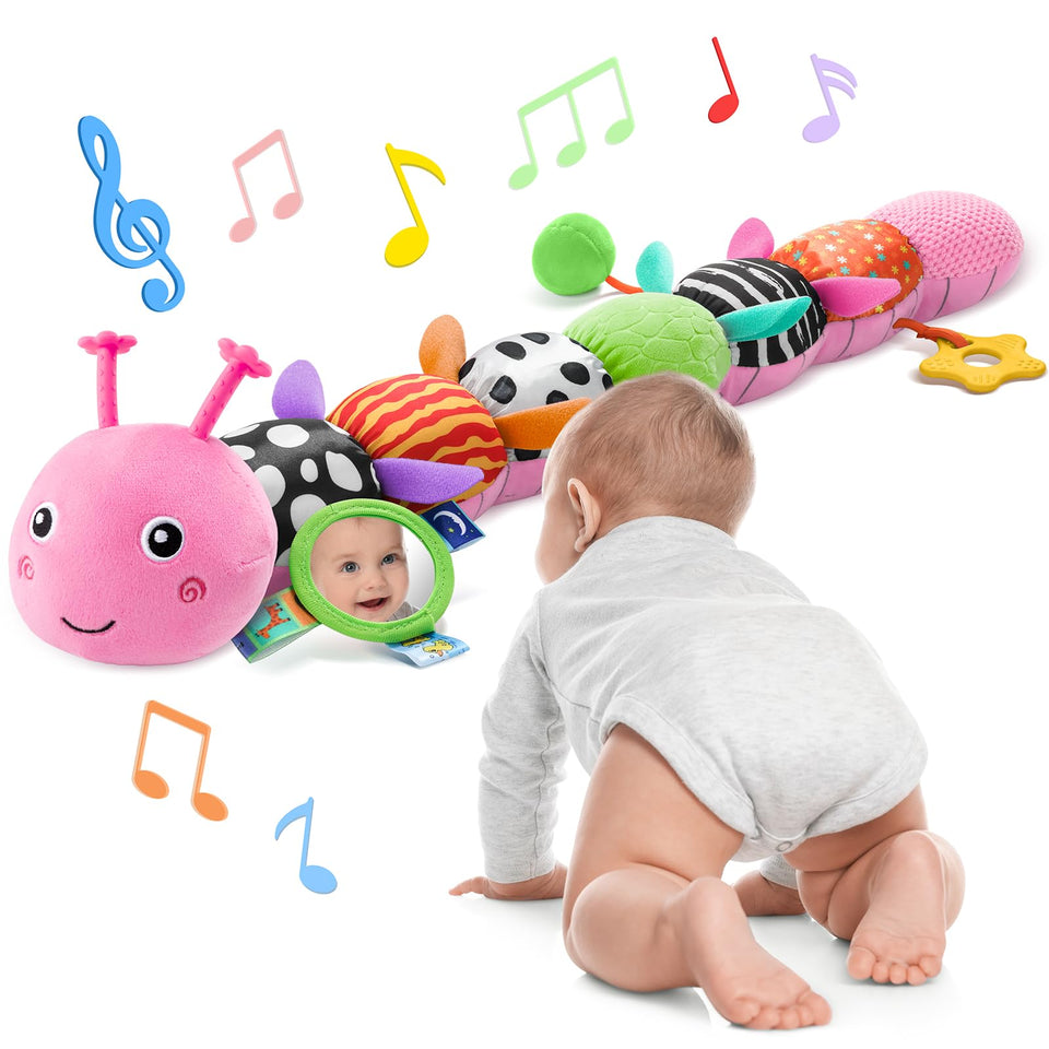AWOTOY Caterpillar head close-up showing the music button for soothing play