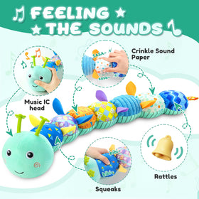 AWOTOY Caterpillar toy with rattle design encourages fine motor play
