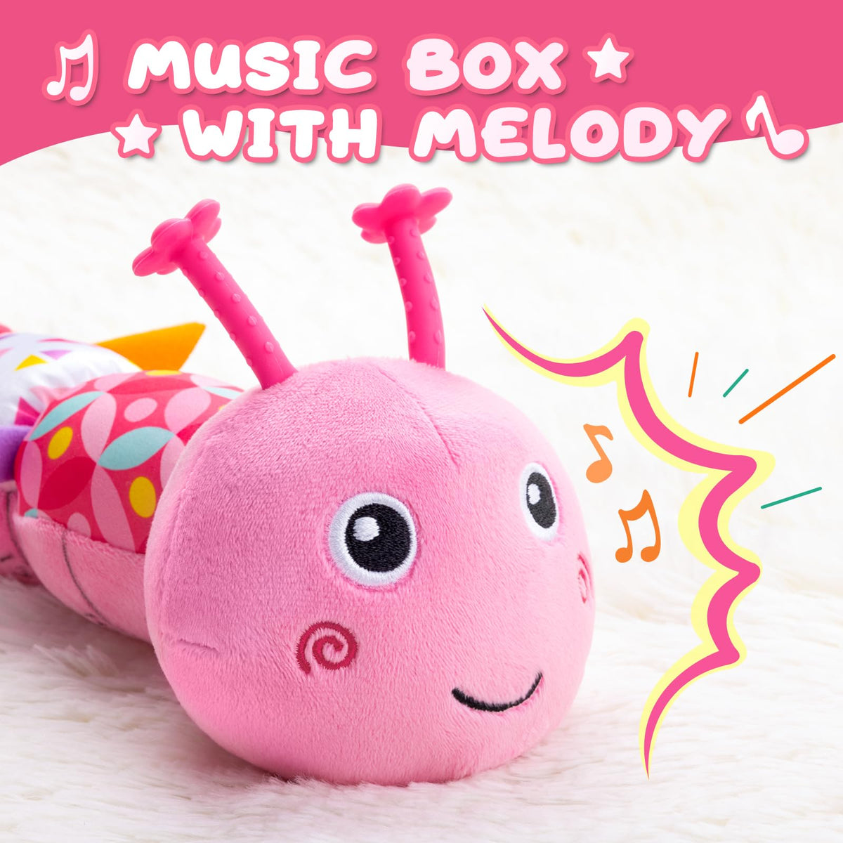 AWOTOY Caterpillar pink body—colorful textures encourage tactile exploration