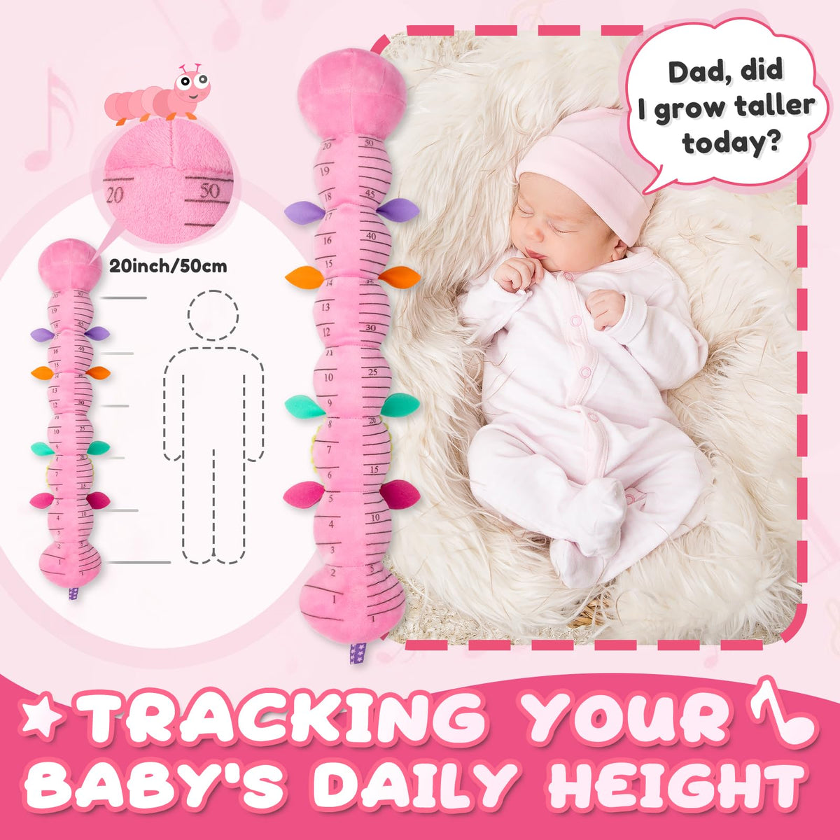 AWOTOY Caterpillar pink rattle—engages tiny hands during tummy time