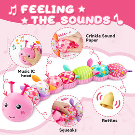 AWOTOY Caterpillar pink tail bell—built-in bell captures baby's attention
