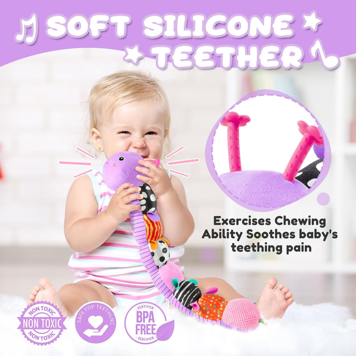 AWOTOY caterpillar silicone teether soothing gums during teething explorations
