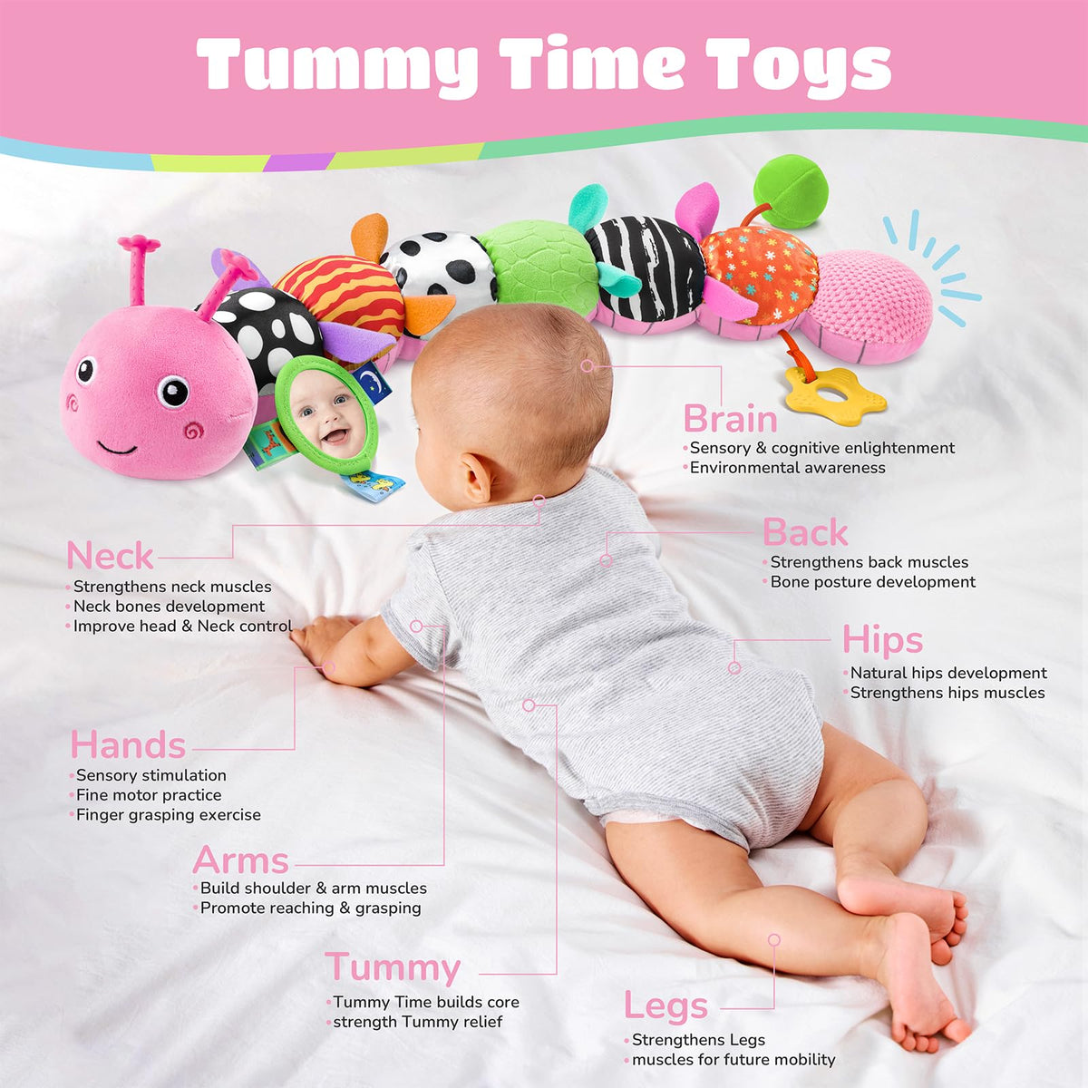 AWOTOY Caterpillar teething toy with soft fabric for safe chewing