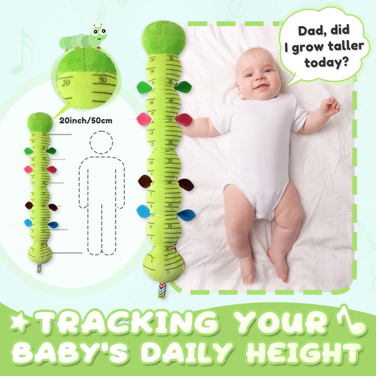 AWOTOY growth scale on plush helps track baby's height safely.