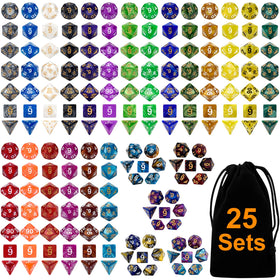 Awpeye 25-set polyhedral dice with durable acrylic for smooth rolls.