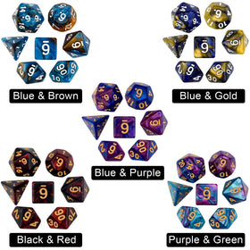 Awpeye DND dice set shown with black flannel storage bag for portability.