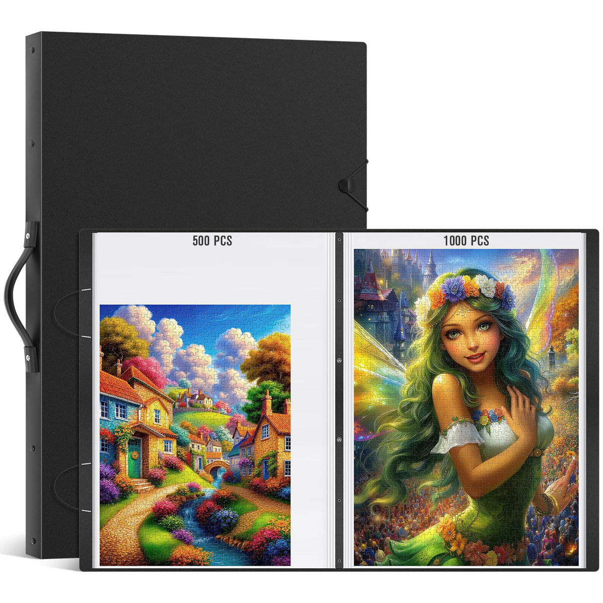 AWSL Puzzle Storage Folder securely holds up to 48 finished puzzles, protecting from dust.