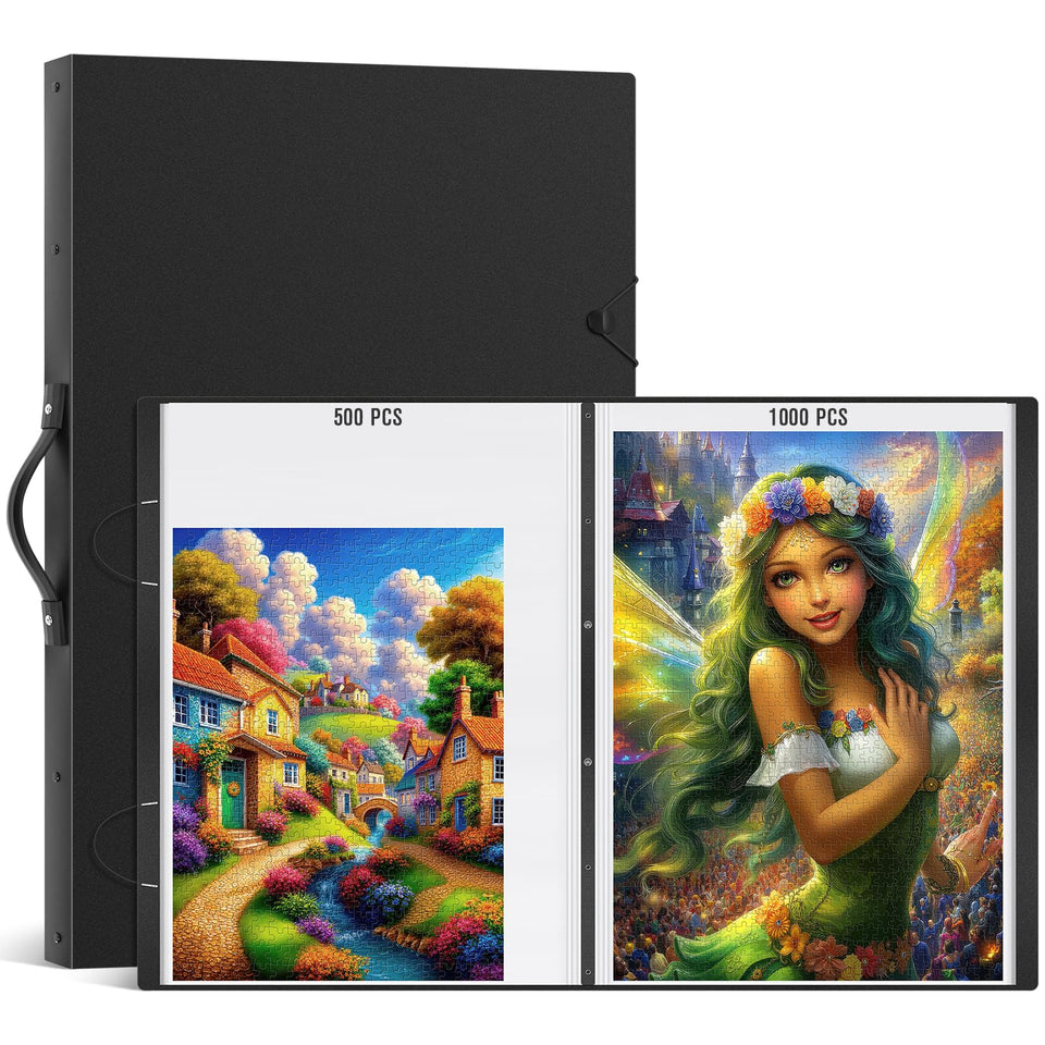 AWSL Puzzle Storage Folder securely holds up to 48 finished puzzles, protecting from dust.