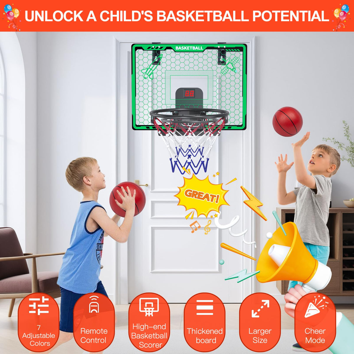 Awsoo includes four mini basketballs for immediate indoor play