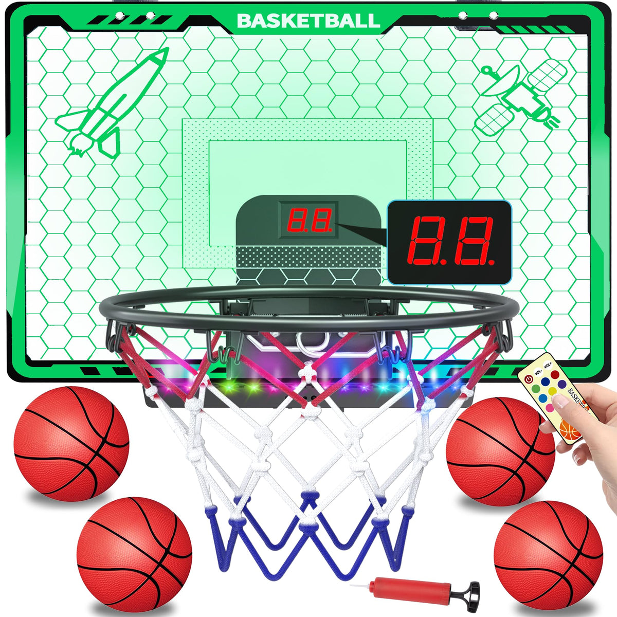 Awsoo basketball hoop with LED scoreboard lights up every dunk for exciting home play