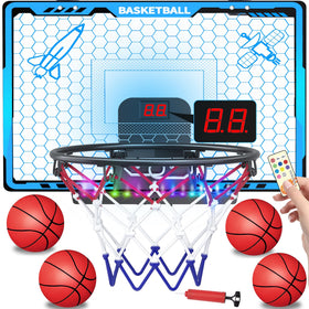 Awsoo indoor hoop with LED scoreboard highlighting scores and celebrations