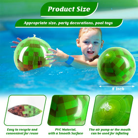 AXBMM 8-inch green pixel beach ball close-up highlighting puncture-resistant surface.