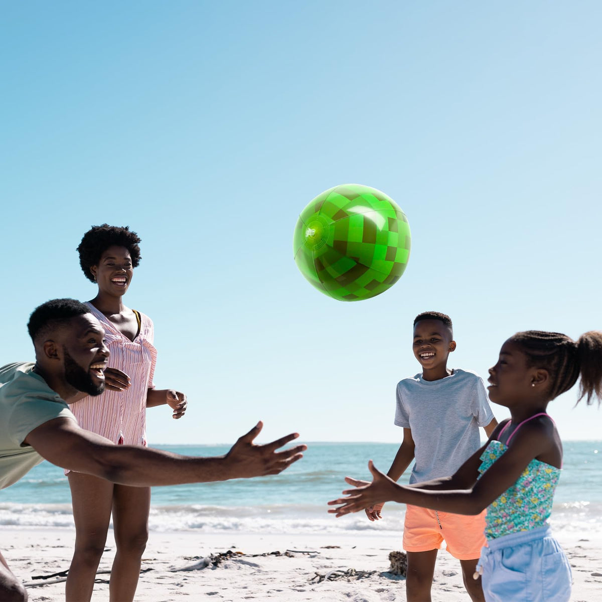 AXBMM green pixel beach ball ready for travel and easy packing