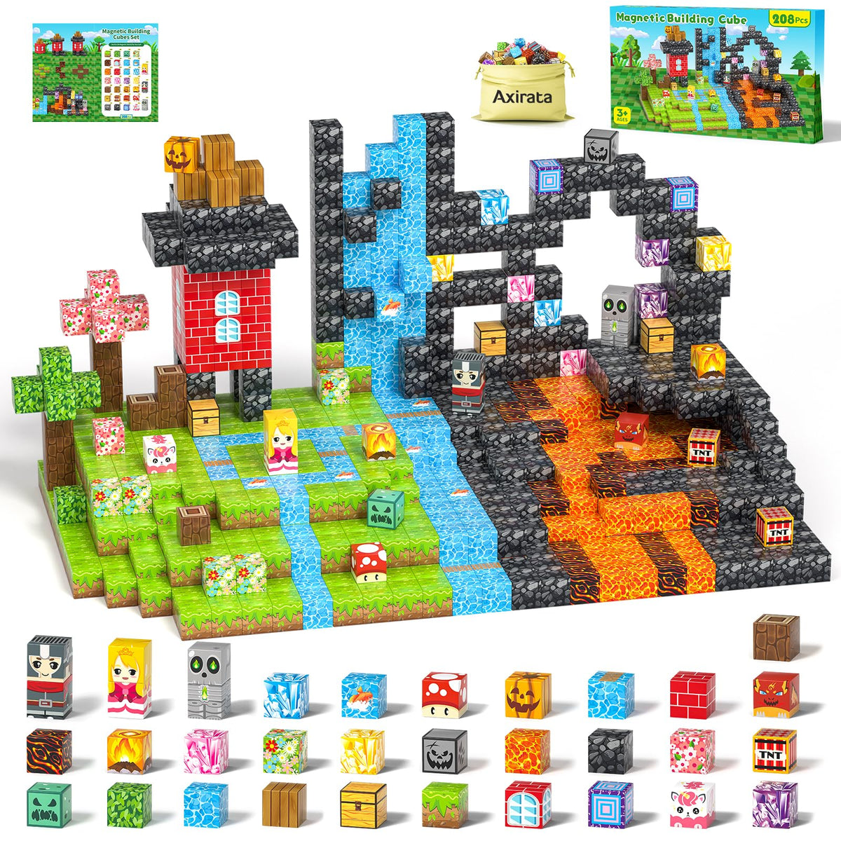 Axirata 208-piece magnetic building blocks forest scene for imaginative play.