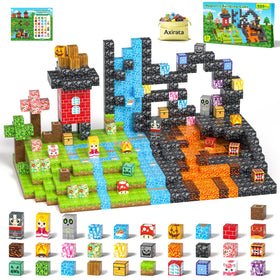 Axirata 208-piece magnetic building blocks forest scene for imaginative play.