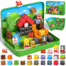 Axirata 60PCS mini magnetic blocks in portable iron box for travel learning.