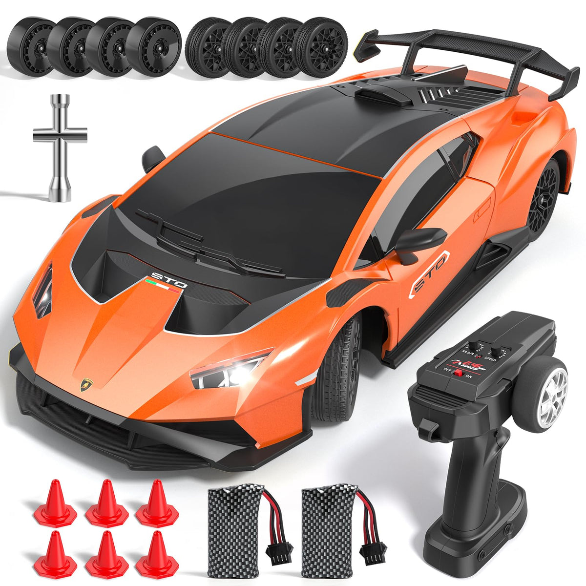 Axirata Lamborghini RC car front view with licensed styling for realism.