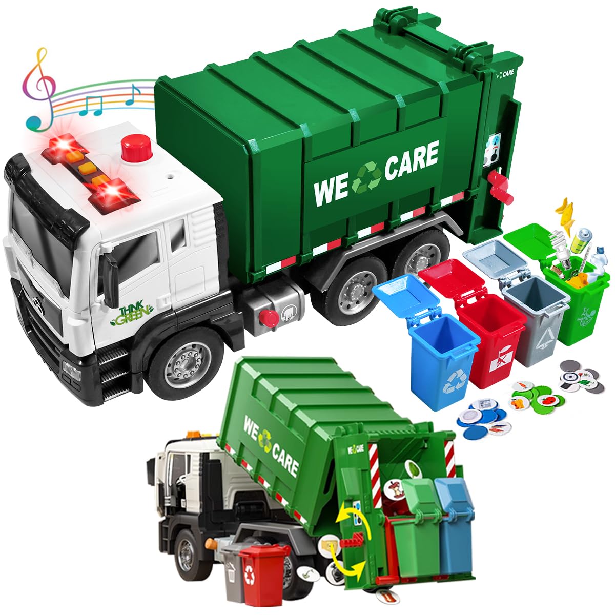 AXWATDEI garbage truck toy with front-load dump for interactive pretend play