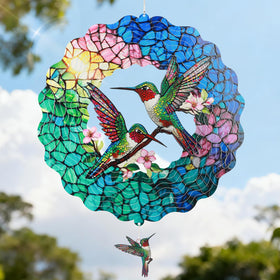 Ayadon hummingbird wind spinner 12 inch catching sunlight for vibrant garden decor.