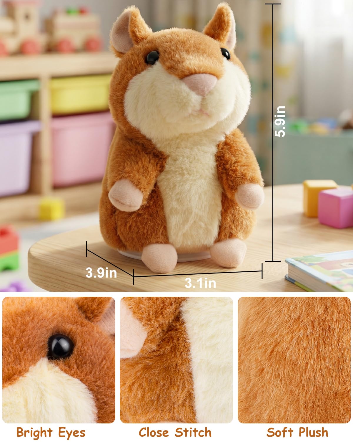 Ayeboovi mood booster hamster toy brings smiles with cheerful repeating voice.