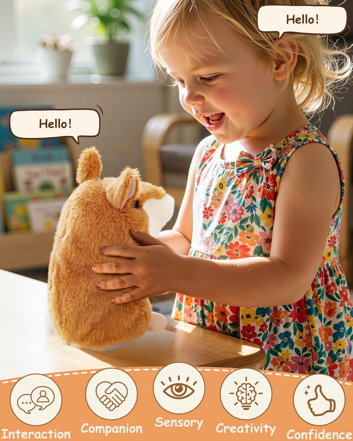Ayeboovi hamster supports speech practice through interactive conversation and repetition.