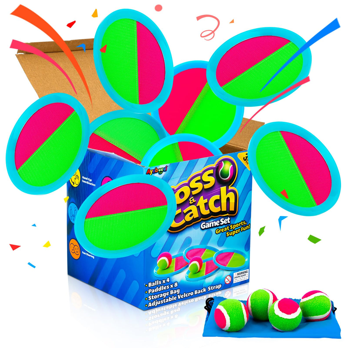 Ayeboovi Toss and Catch Ball Set paddles in action for outdoor family fun