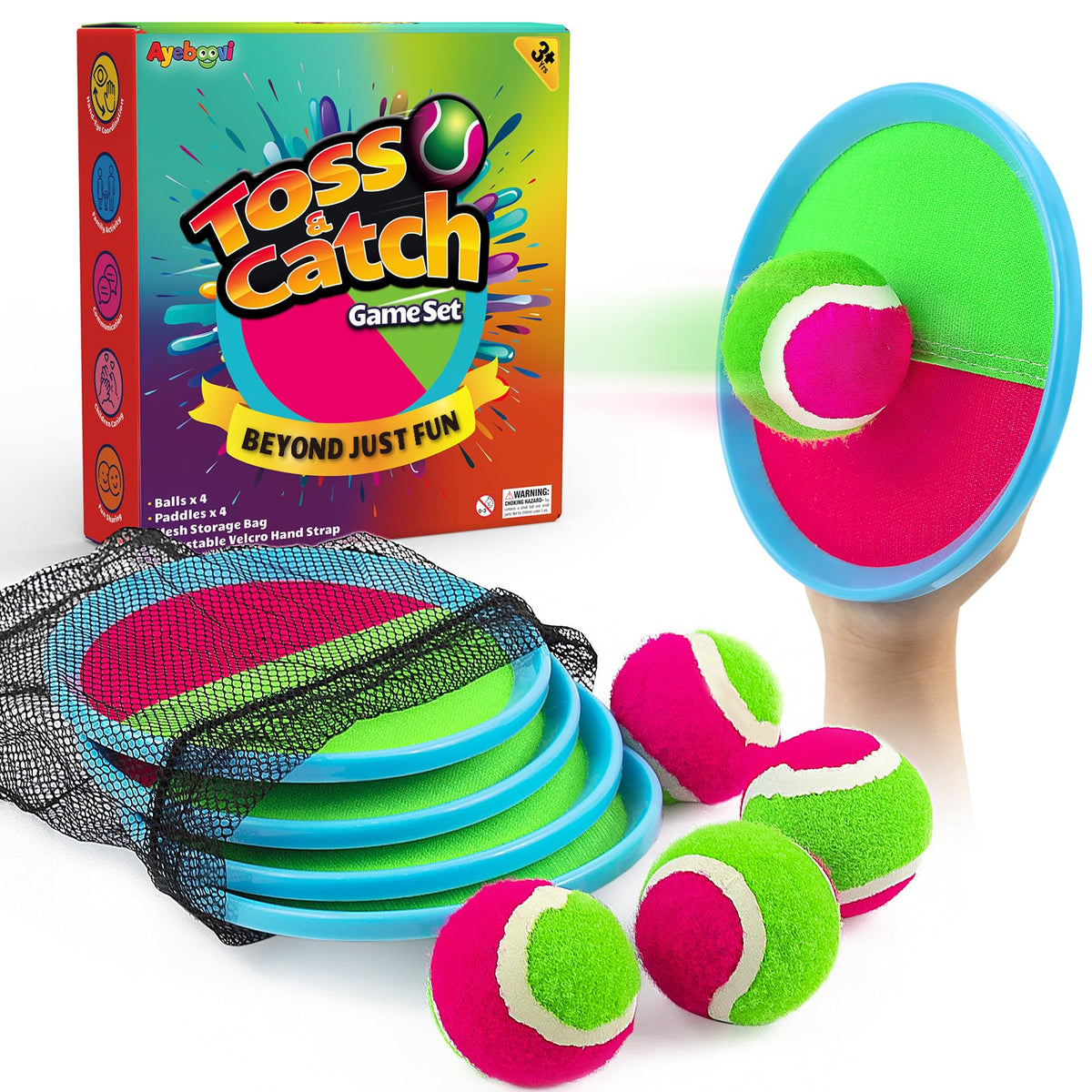 Ayeboovi Toss and Catch paddles in outdoor use, durable for kids and adults.
