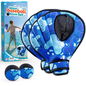 Ayeboovi water baseball gloves close-up with bouncing ball for coordinated water play